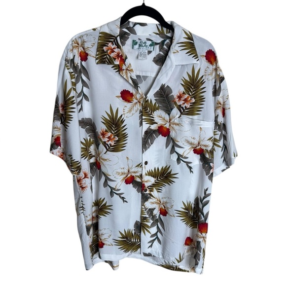 Vintage Two Palms Orchid White Button Down Shirt men’s size Large - Picture 2 of 5